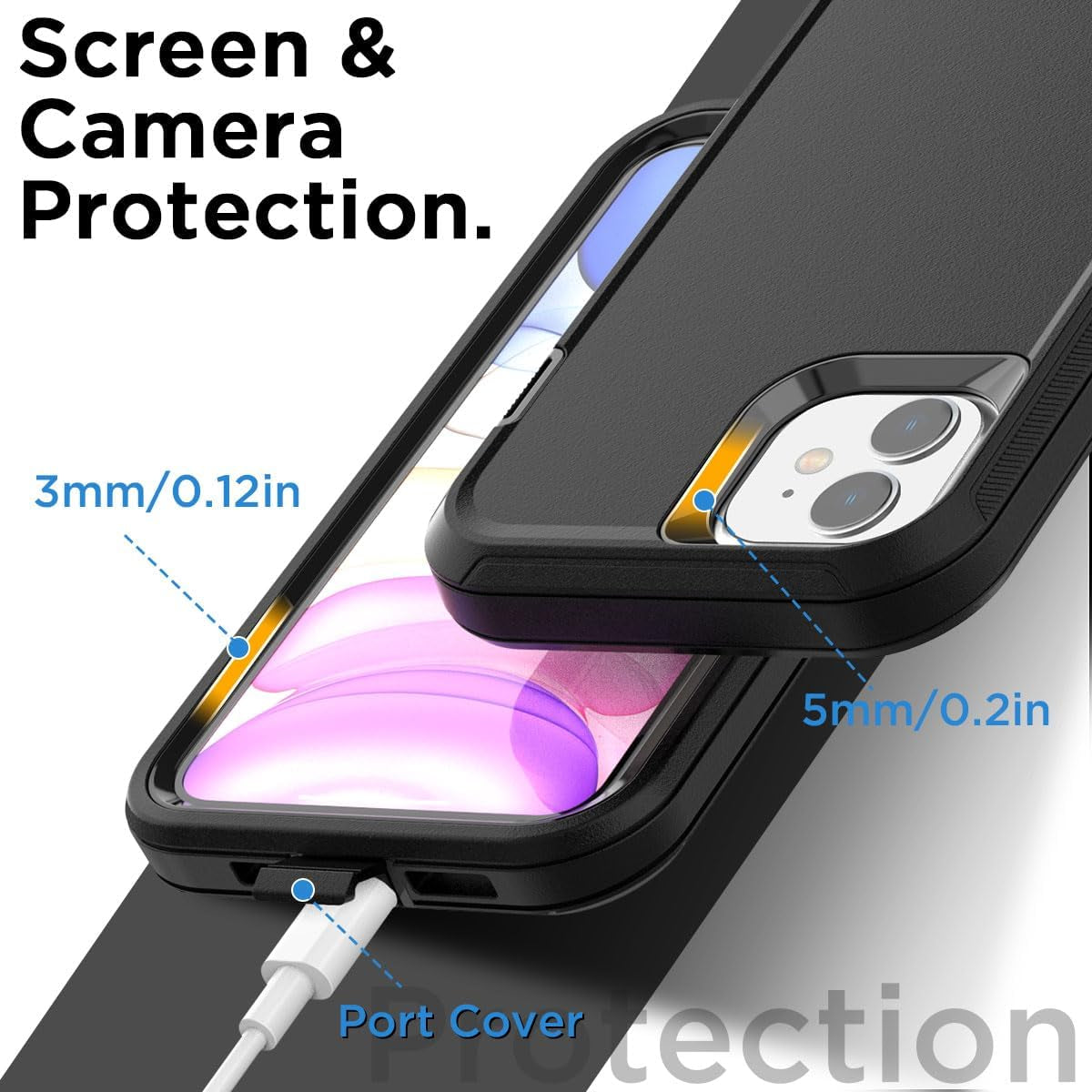 Aicase for Iphone 11 Case (6.1"), Heavy Duty Drop Protection Rugged Shockproof/Drop/Dust Proof 3-Layer Protective Durable Indestructible Phone Cover for Iphone 11, Black  AICase   