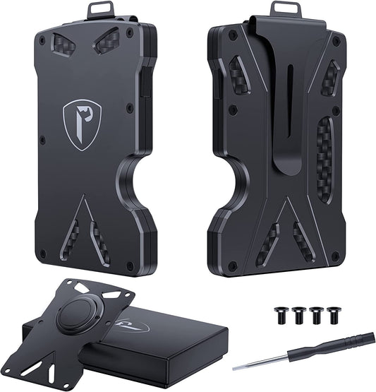 [Upgraded] Slim Minimalist Men Wallet, Tactical Wallet, Carbon Fiber Wallet with Money Clip, Wallet Compatible with Airtag, RFID Blocking, Metal Wallets for Men, Holds 15 Credit Cards plus Cash  Pomeade Wallet   