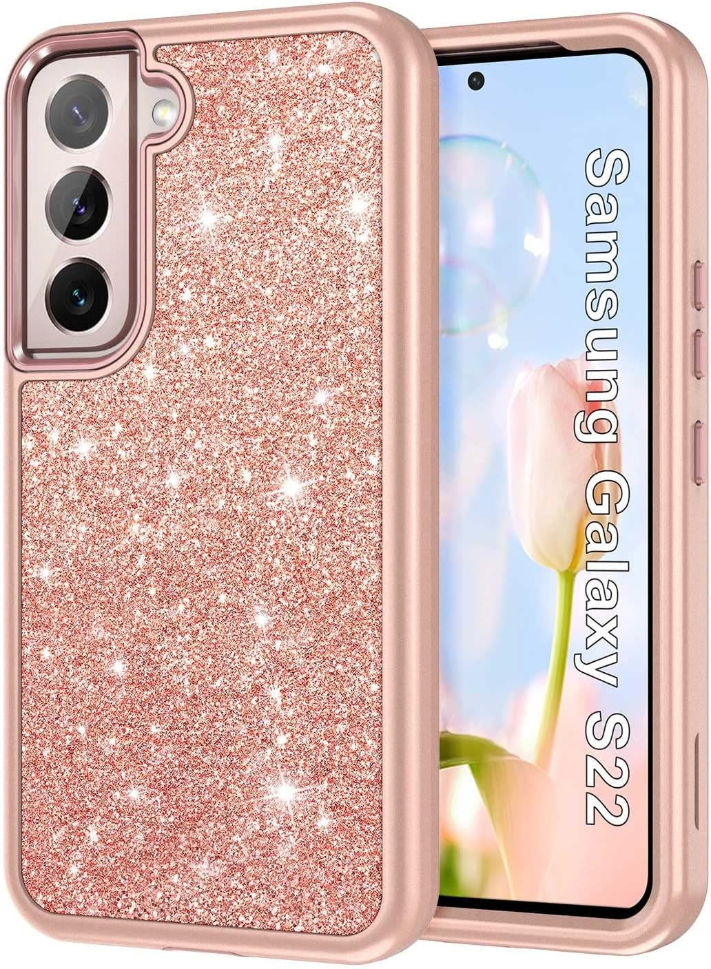 Btscase for Samsung Galaxy S22 5G Case,Marble Pattern 3 in 1 Heavy Duty Shockproof Full Body Rugged Hard Pc+Soft Silicone Drop Protective Women Girl Cover for Samsung Galaxy S22,Dreamland River/Purple  Btscase Rose Gold Sparkly  