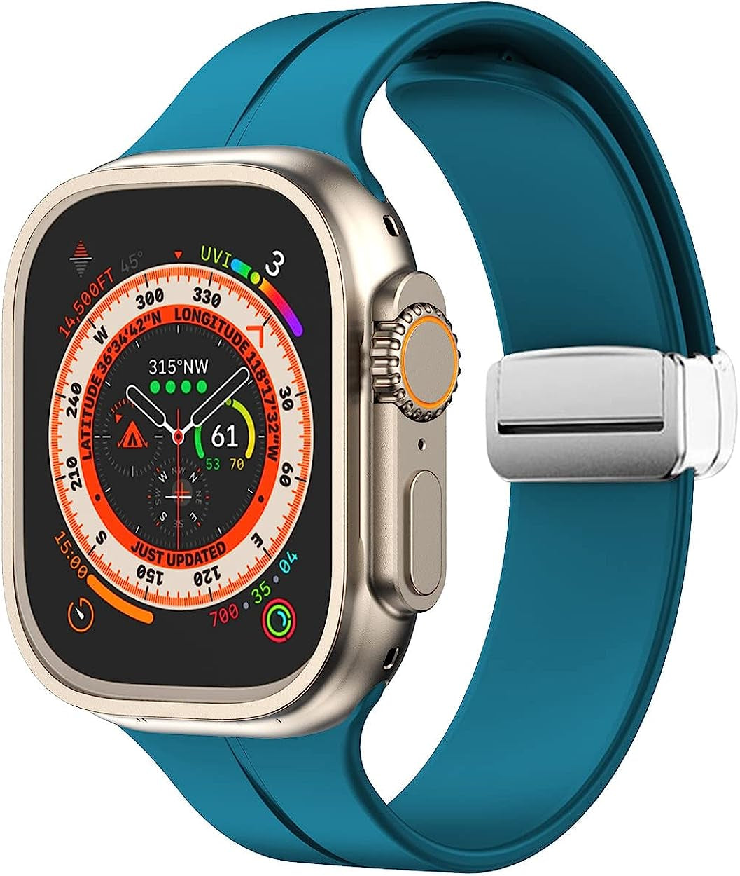 Meyzeli Compatible with Apple Watch Band 38Mm 40Mm 41Mm 42Mm 44Mm 45Mm 49Mm for Women Men, Soft Silicone Magnetic Buckle Sport Watch Band for Apple Watch SE Iwatch Series 8 7 6 5 4 3 2 1 Ultra  Meyzeli Silver Buckle- Blue Lagoon 38mm/40mm/41mm 