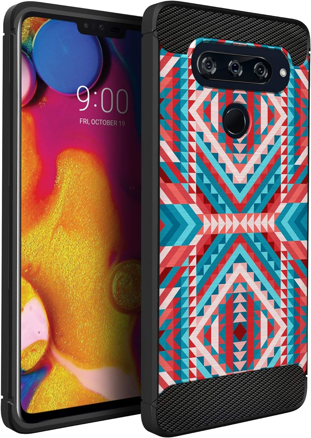 Casesondeck Case Compatible with [LG V40 Thinq] Soft TPU Bumper Cover Carbon Fiber Texture Flexible (Flowers)  CasesonDeck Tribal  