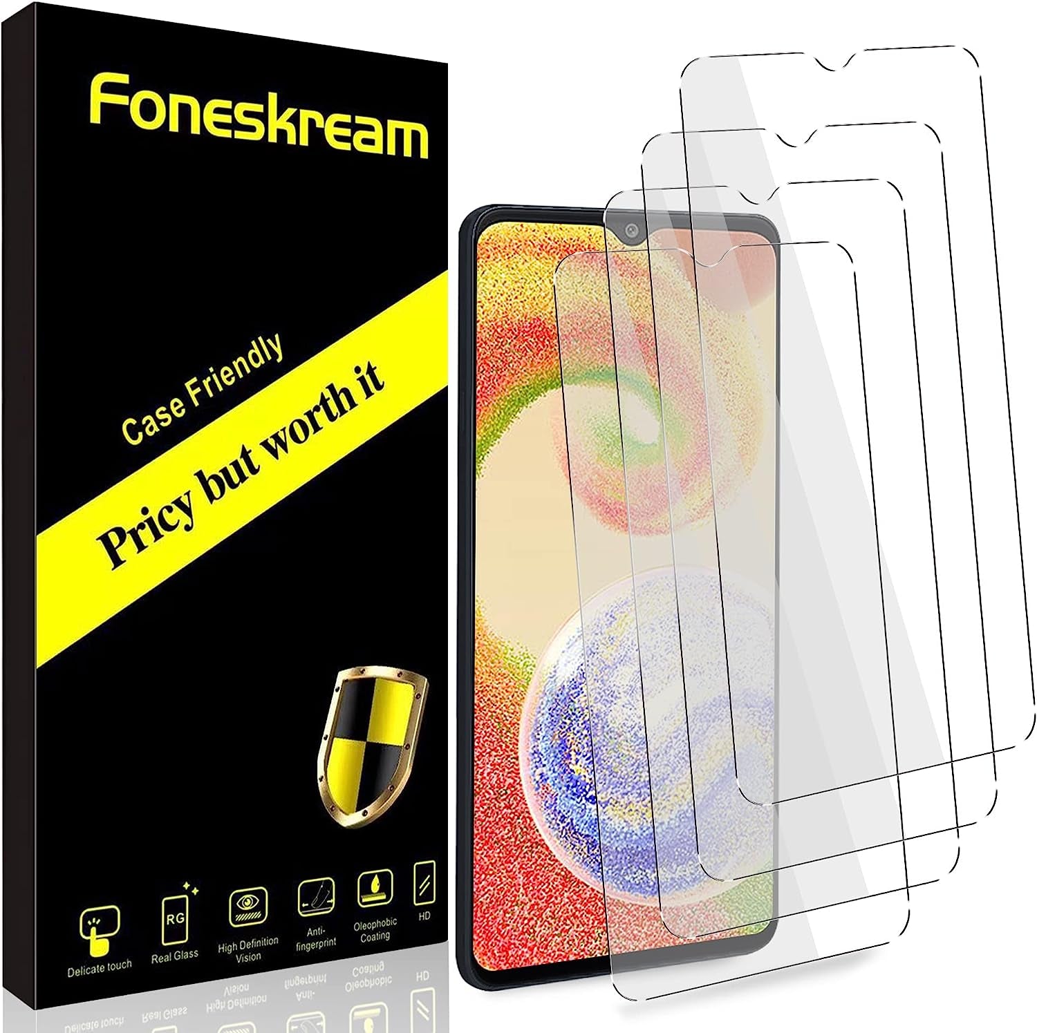 Foneskream [4 Pack] Compatible for Samsung Galaxy A04S/A04/A03/A03S/A02S/A02/A12 Screen Protector 6.5 Inch Tempered Glass 9H Hardness Case Friendly  Foneskream   