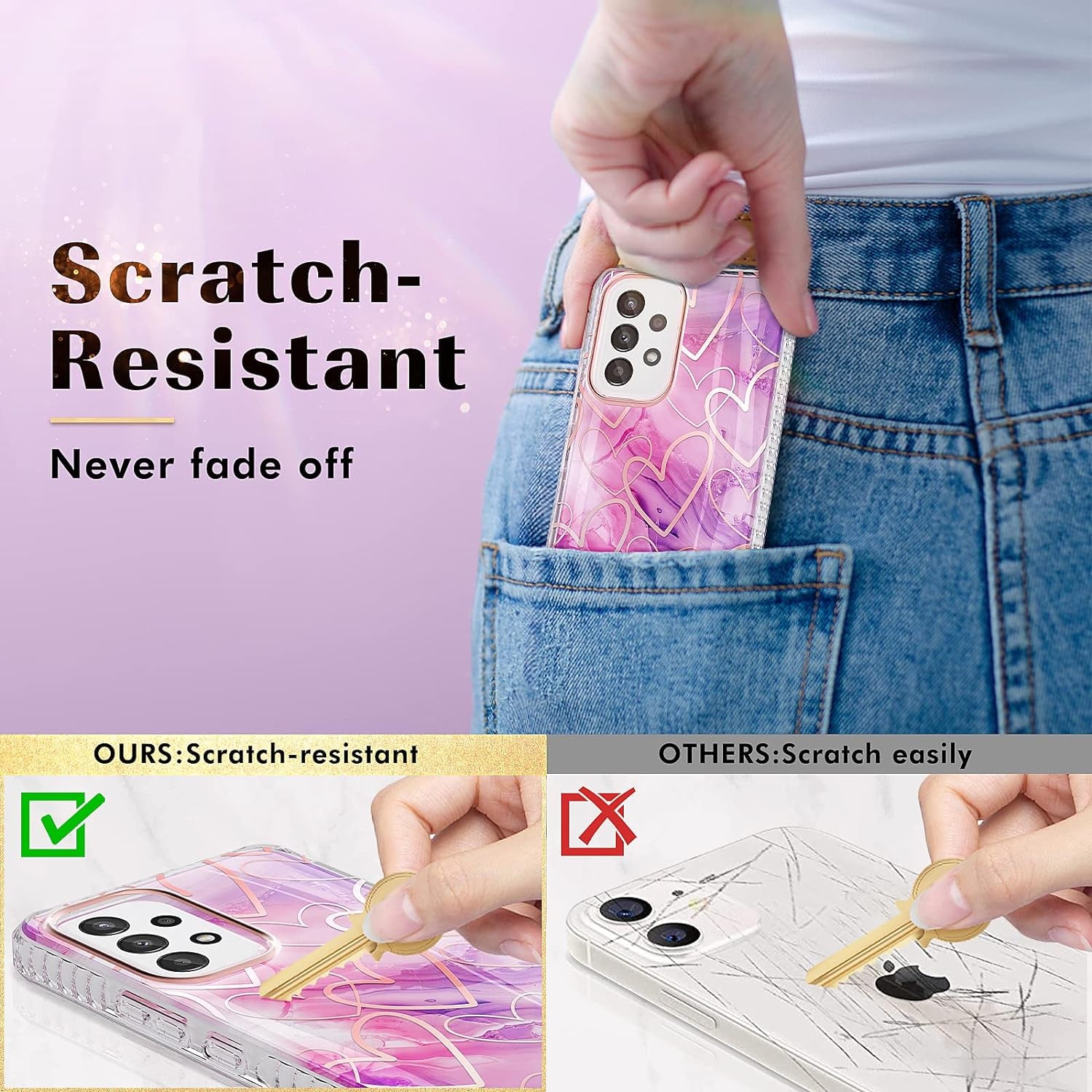 URZQOQ Samsung Galaxy A53 5G Case,Slim Stylish Protective Case Built-In Screen Protector,Shockproof Phone Case Cover for Samsung Galaxy A53 5G(2022 Release),6.5In-Heart&Pink  URZQOQ   