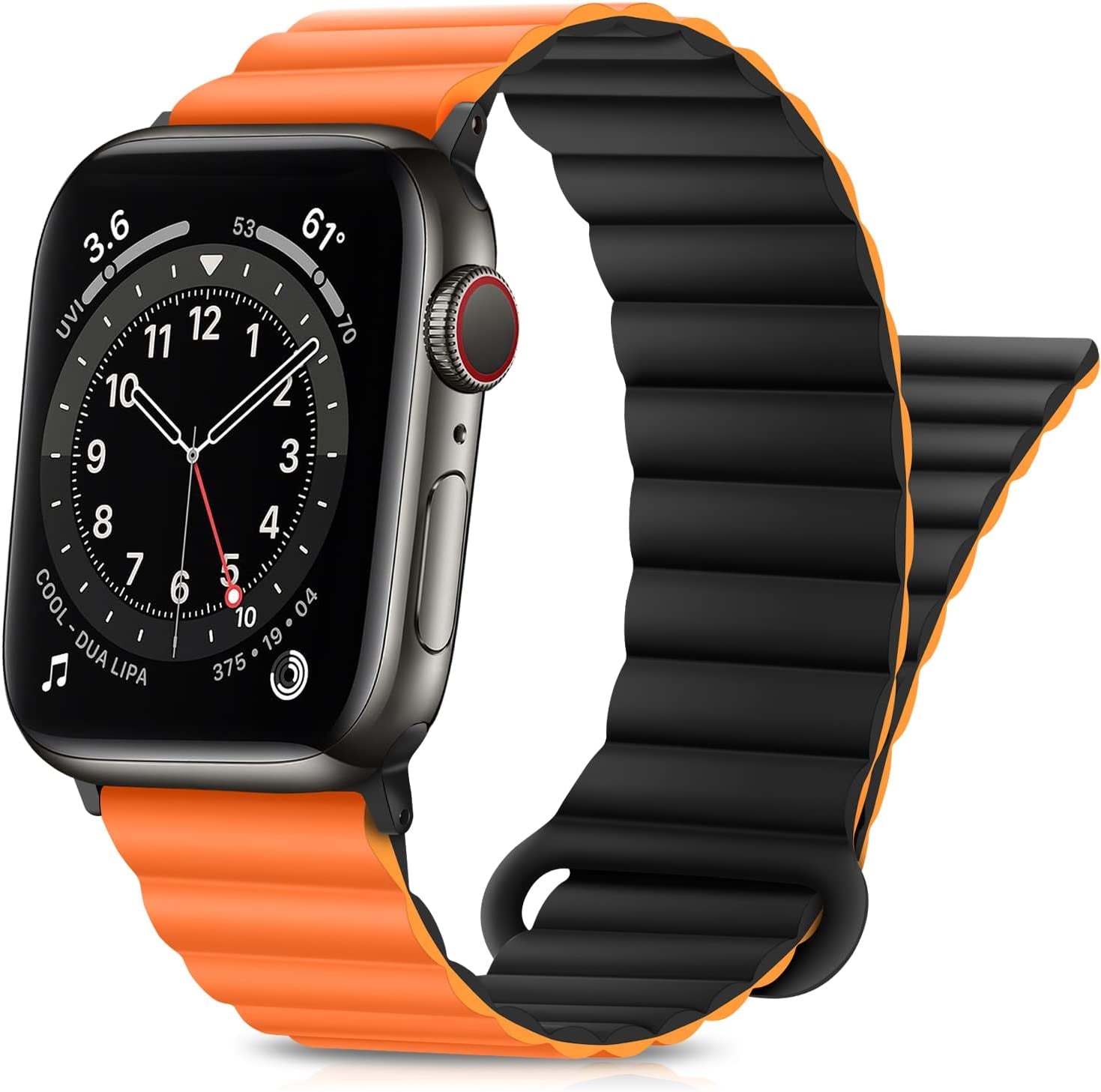 HITZEE Compatible with Apple Watch Band 41Mm 40Mm 38Mm, Double Sided Wearable Silicone Magnetic Loop Bands Compatible for Apple Watch Series 8 7 SE 6 5 4 3 2 1, Gray Orange  HITZEE Black Orange 49mm/45mm/44mm/42mm 
