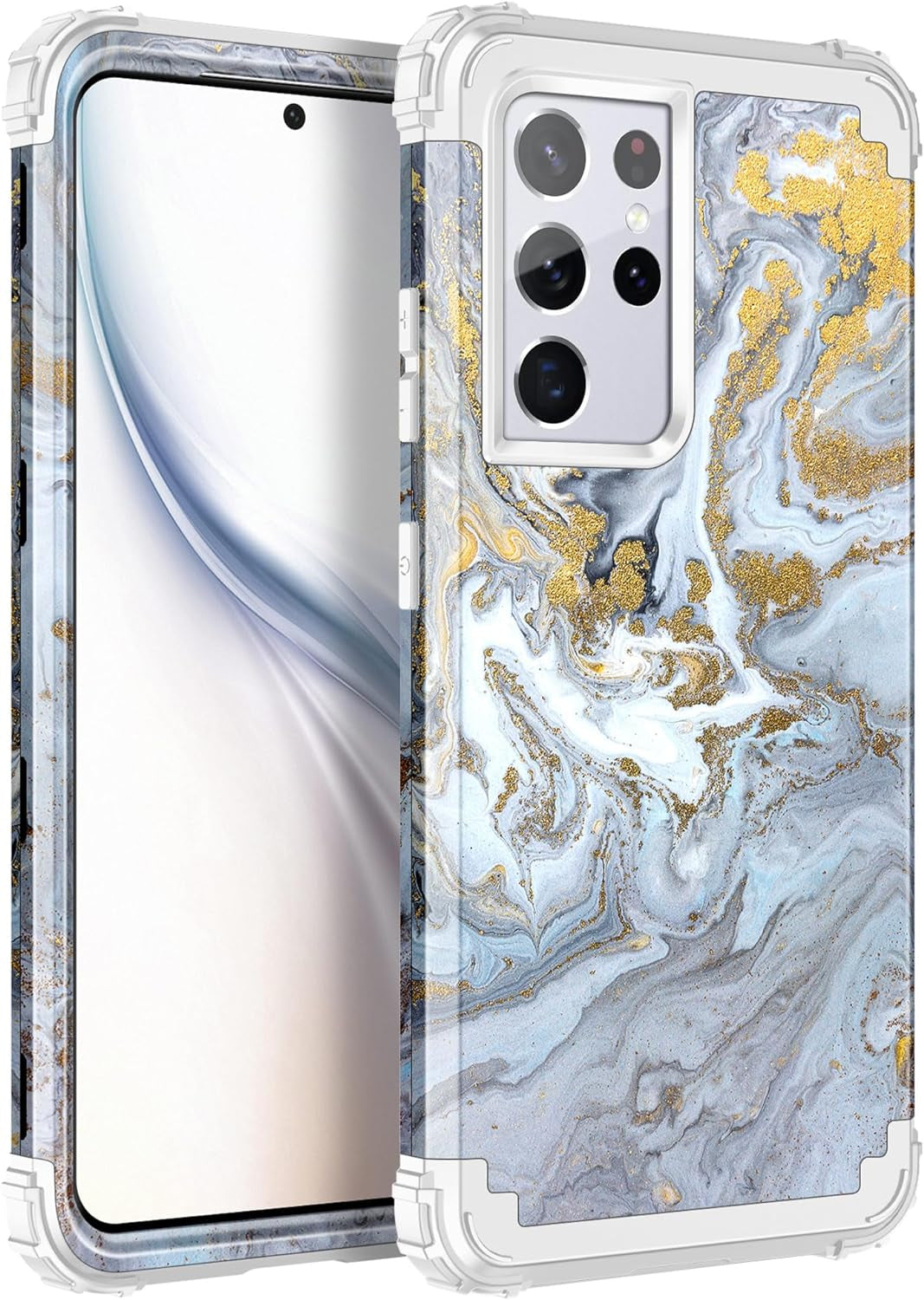 Rancase for Galaxy S21 Ultra 5G Case,Three Layer Heavy Duty Shockproof Protection Hard Plastic Bumper +Soft Silicone Rubber Protective Case for Samsung Galaxy S21 Ultra 5G 6.8 Inch,Purple Mandala  Rancase Gray/Gold  