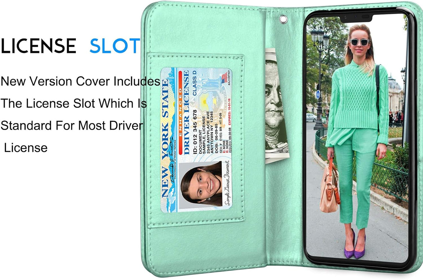 Tekcoo Wallet Case for LG V40 / LG V40 Thinq, Luxury ID Cash Credit Card Slots Holder PU Leather Purse Folio Flip Carrying Cover Cases [Detachable Magnetic Hard Case] Kickstand - Turquoise  Tekcoo   