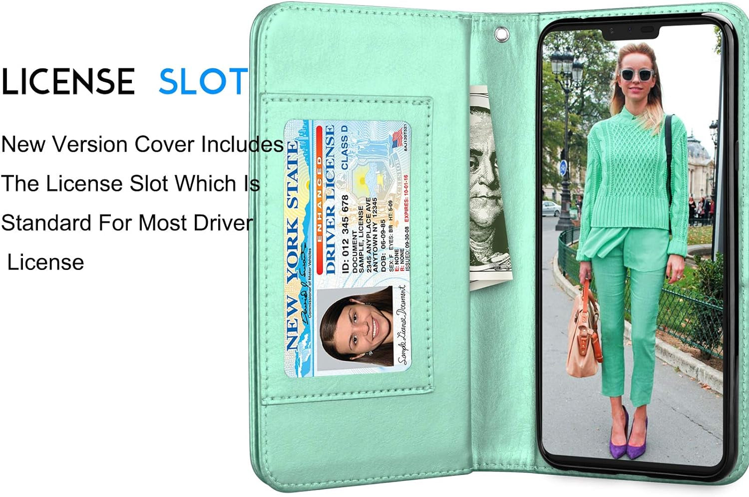 Tekcoo Wallet Case for LG V40 / LG V40 Thinq, Luxury ID Cash Credit Card Slots Holder PU Leather Purse Folio Flip Carrying Cover Cases [Detachable Magnetic Hard Case] Kickstand - Turquoise  Tekcoo   