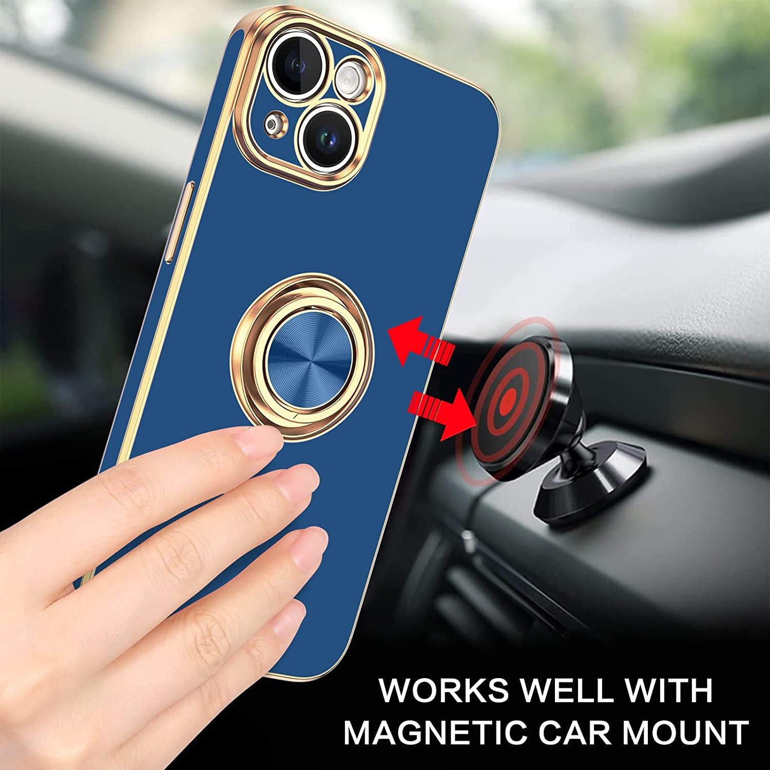 VENINGO Iphone 14 Case,Phone Cases for Iphone 14,Slim Fit Soft 360° Ring Holder Kickstand Magnetic Car Mount Supported Easy Clean Shockproof Protective Cover for Apple Iphone 14 6.1" 2022, Deep Blue  VENINGO   