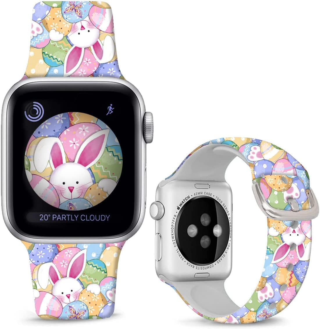 Sjiangqiao Compatible with Apple Watch Bands Stitch 42Mm 44Mm 45Mm/Ultra 49Mm Cute Cartoon Band Lovely Style Replacement Strap Soft Silicone Chic Cartoon Design Pattern Sports Bands for Iwatch Series SE 8 7 6 5 4 3 2 1 Men Women(Pink)  Sjiangqiao Easter Eggs Bunny 49/45/44/42mm 