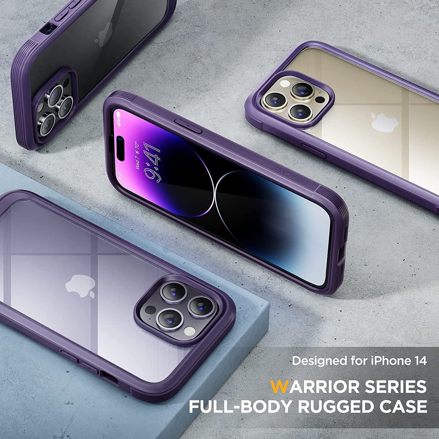 Miracase Glass Series for Iphone 14 Pro Case 6.1 Inch, 2023 Full-Body Clear Bumper Case with Built-In 9H Tempered Glass Screen Protector, with Camera Lens Protector (Noble Purple)  Miracase   