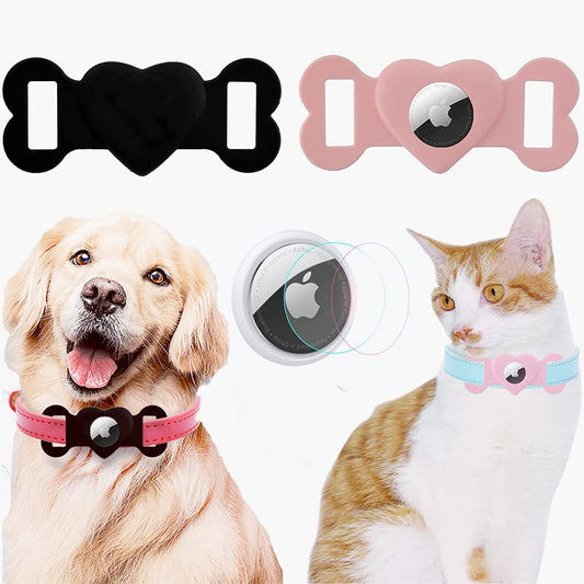 2 Pack Airtag Dog Collar Holder Compatible for Apple Air Tag, Airtag Case for Cat Collar with 2 [Anti-Scratch] HD Protective Films,Air Tag Holder for Pet Collar within 1.1 Inch (Black, Pink)  PINXIAO   