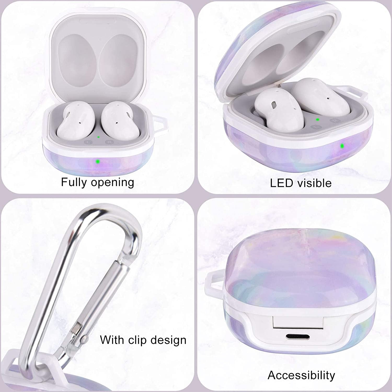 OLEBAND Galaxy Buds 2 Pro/Buds Live/Buds Pro/Buds 2 Case with Cute Pattern and Keychain Accessory,Hard Cover for Women and Girls,Colorful Marble  OLEB   