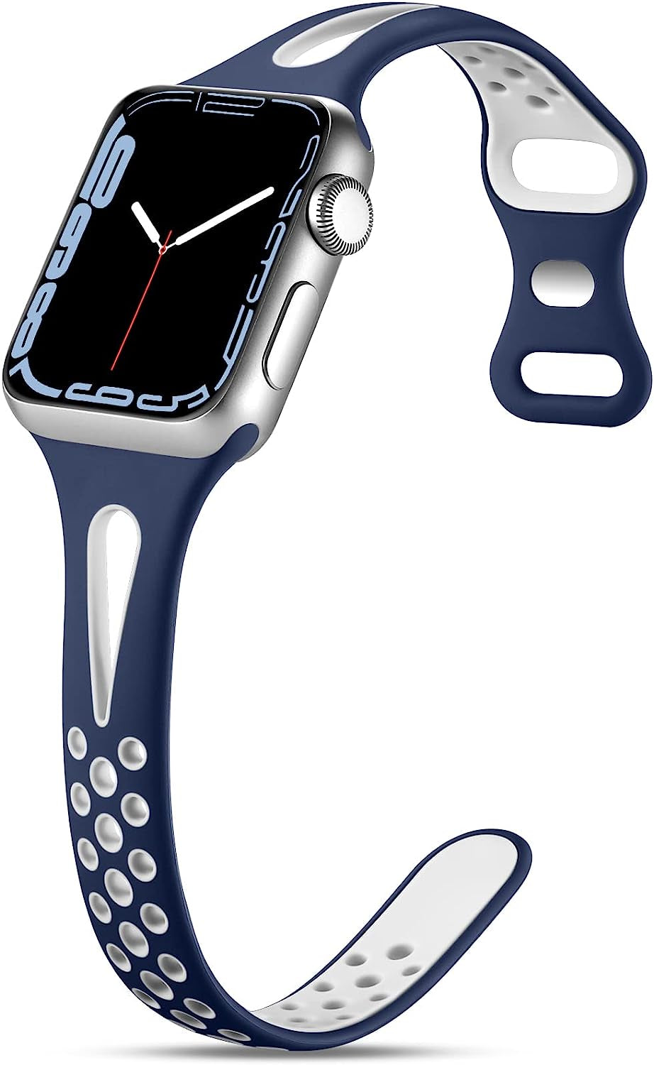 Getino Compatible with Apple Watch Band 40Mm 38Mm 41Mm 42M 44Mm 45Mm 49Mm for Women Men Iwatch SE Ultra Series 8 7 6 5 4 3 2 1, Stylish Durable Breathable Soft Silicone Slim Sport Replacement Bands  Getino Navy Blue/White 38mm/40mm/41mm 