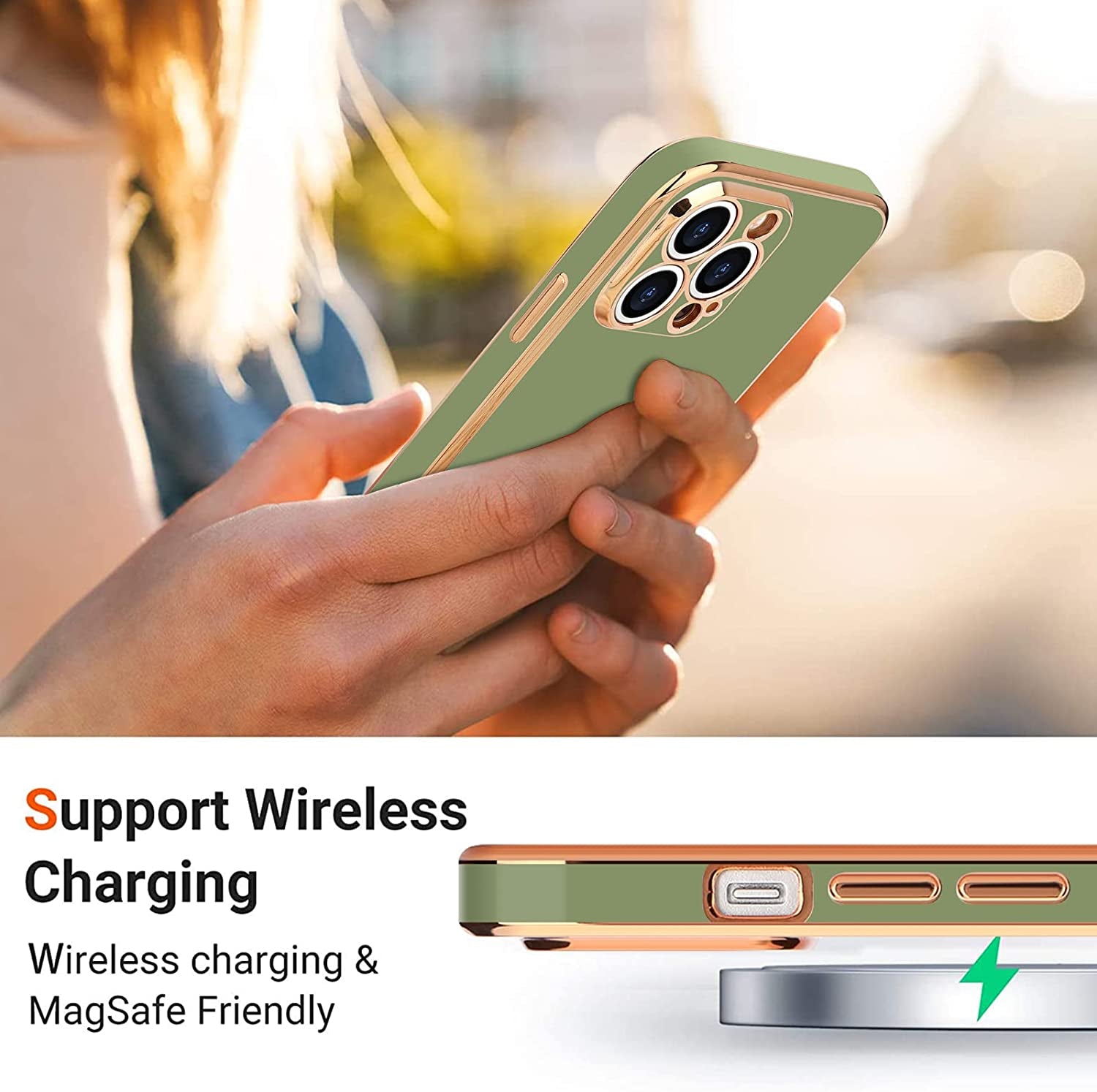 Teageo for Iphone 14 Pro Case for Women Girl Cute Love Heart Luxury Plating Soft Bling Back Cover Raised Full Camera Protection Bumper Silicone Shockproof Phone Case for Iphone 14 Pro, Green  janzee   