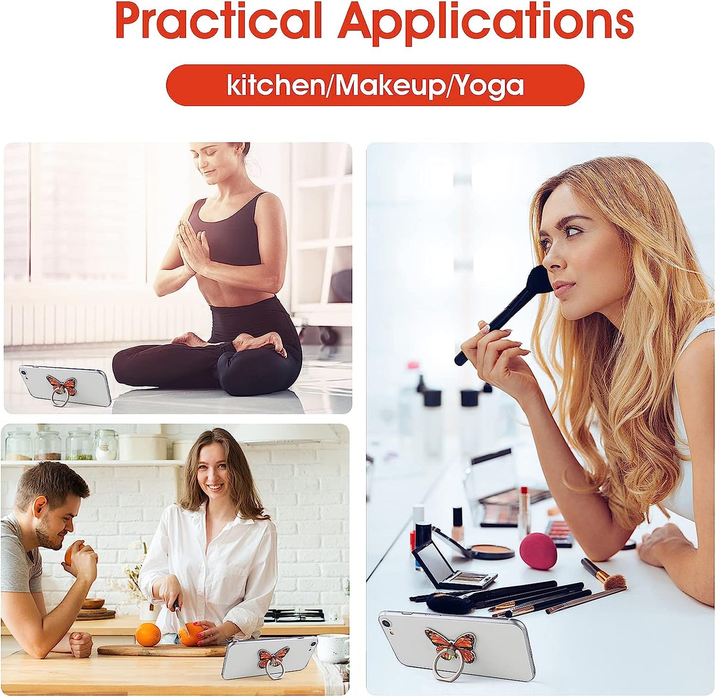 Cobee Butterfly Cell Phone Ring Stand Holder, 2 Pcs Cute Butterfly Pattern Painted Metal Finger Stand Kickstand 360°Rotation Phone Ring Holder Stand Ring Hand Grip with Knob Loop(Yellow, Orange)  Cobee   