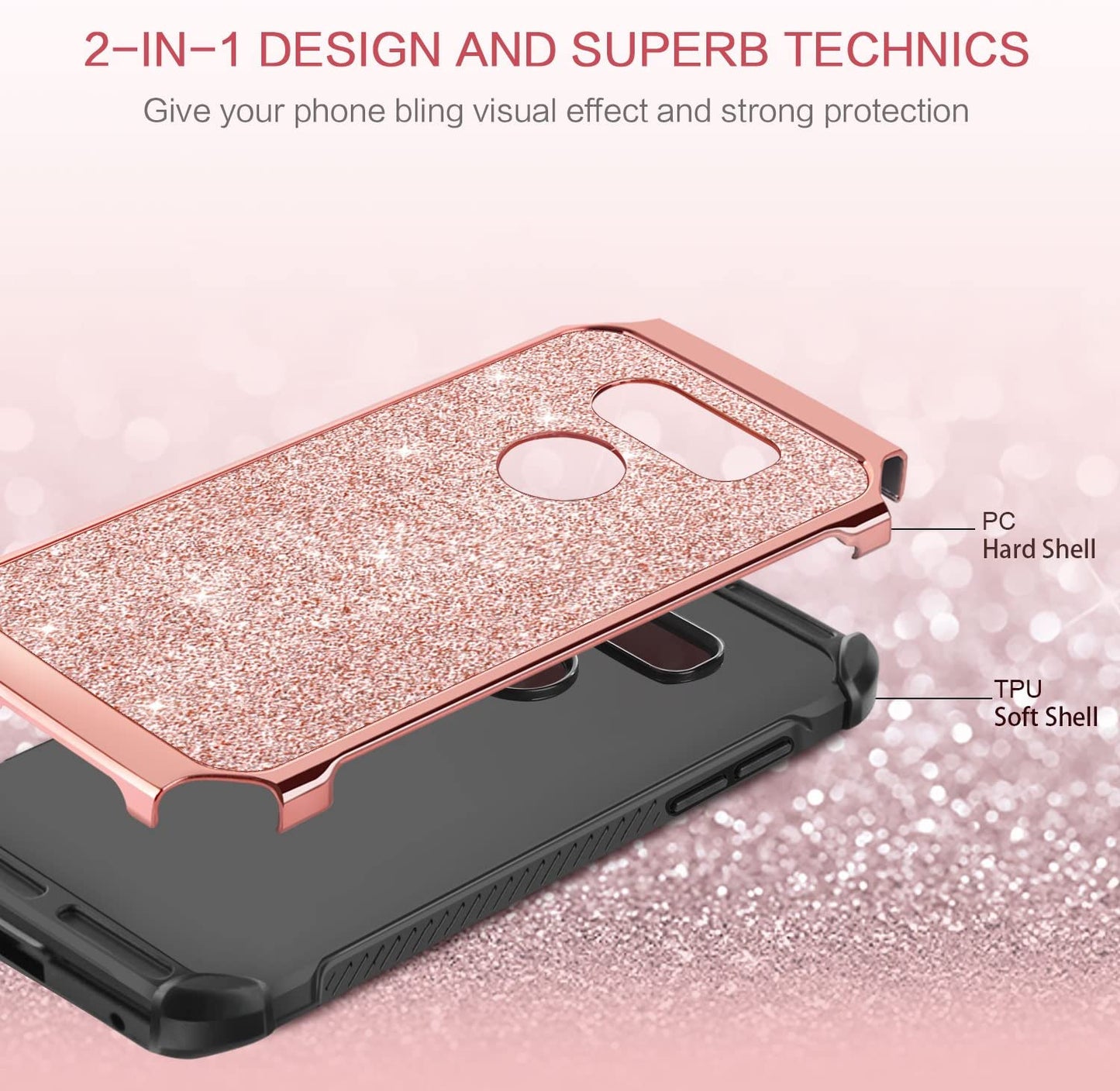 LG V30 Case, LG V30+ Case, LG V35 Thinq Phone Cases, LG V30S Thinq Cell Phone Case, BENTOBEN Slim 2 in 1 Glitter Bling Sparkly Cover, Heavy Duty Shockproof Protective Cases for Women, Gilrs, Rose Gold  BENTOBEN   