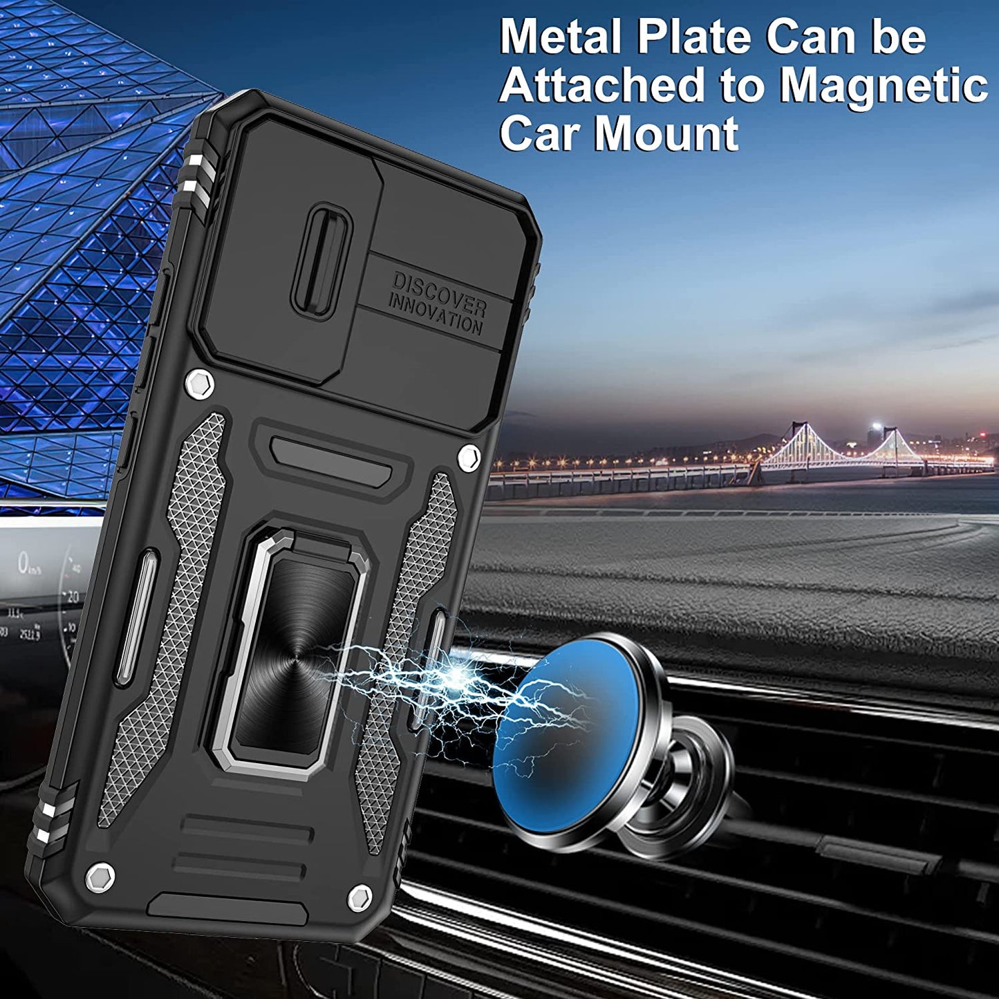 Galaxy S22 Case，S22 Case with Slide Camera Cover and Screen Protector, Shockproof Samsung S22 Galaxy Case with 360° Magnetic Ring Holder Kickstand Phone Case for Samsung S22 Black  Gritup   