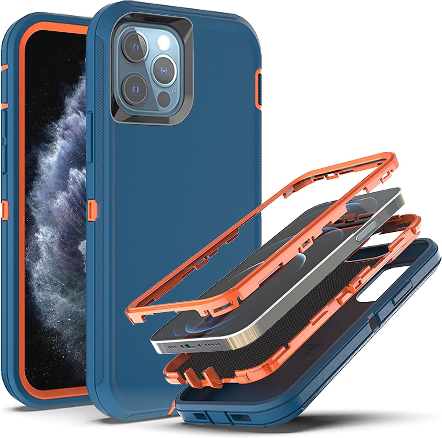 Ymhxcy for Iphone 11 Pro Max Case Shockproof Dropproof Dust-Proof Drop Proof 3-Layer Durable Phone Case Heavy Duty Protection Phone Case Cover for Apple Iphone 11 Pro Max 6.5“ Black and Grey  YmhxcY Blue / Orange  