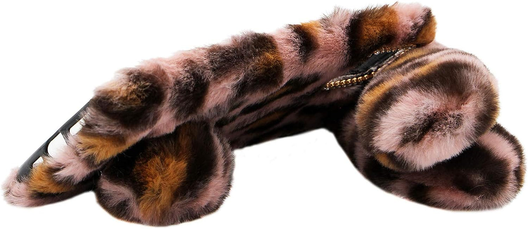 LCHDA Rabbit Case for Oneplus Nord N200 5G, Cute 3D Bunny Ears Soft Furry Hairball Fuzzy Warm Winter Faux Fur Plush Fluffy Flexible TPU Bumper Women Girls Protective Skin Cover - Leopard Pink  LCHDA   