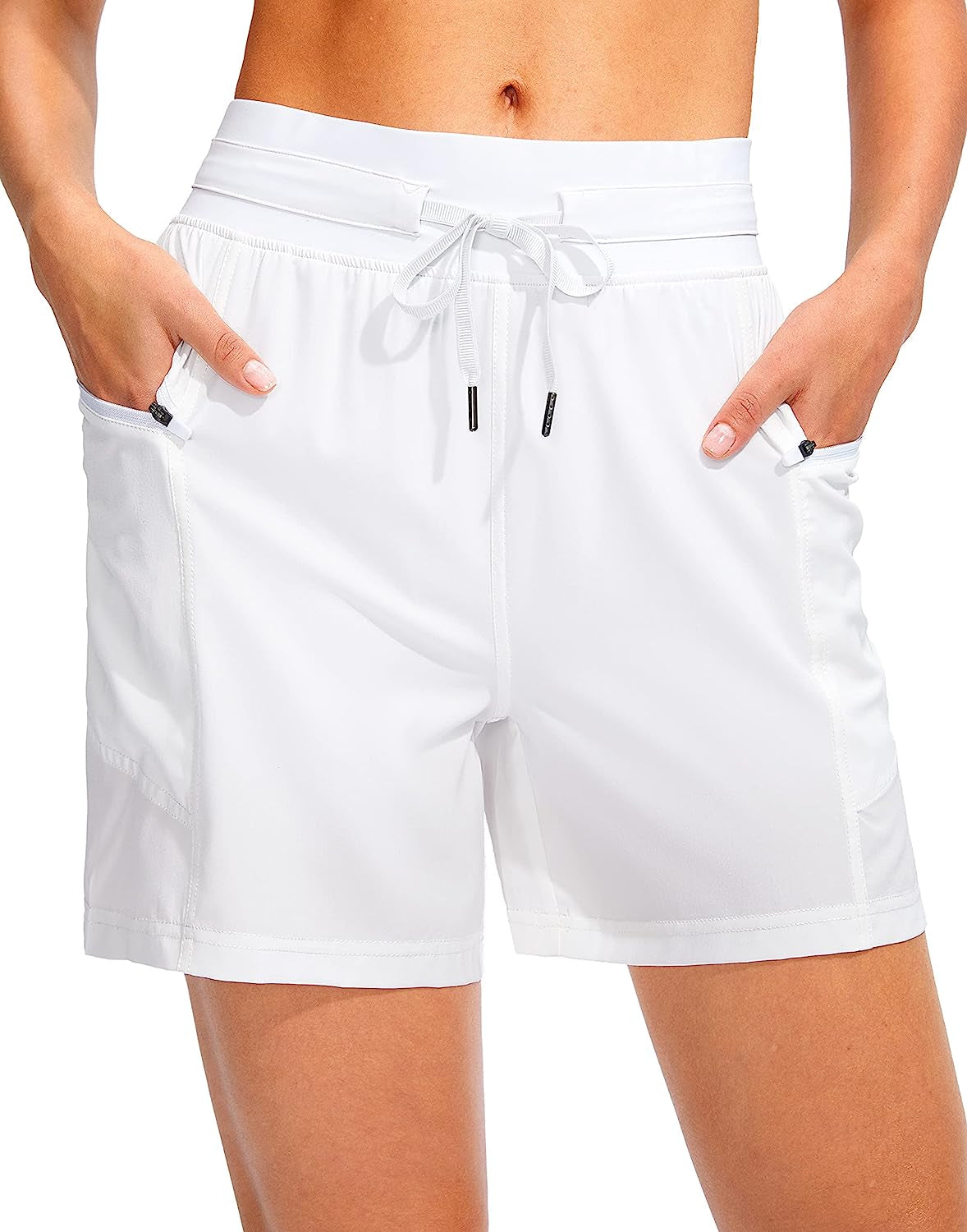 Svensker Women'S Athletic Shorts with Pockets High Waisted 5 Inch Quick Dry Gym Exercise Workout Running Shorts for Women  Svensker White Medium 