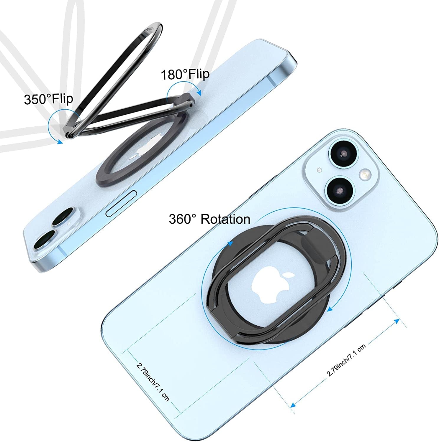 Magnetic Phone Ring Holder Compatible for Mag Safe Phone Grip Magnetic Phone Ring Holder Finger Kickstand, Adjustable Kickstand for Iphone 14/13/12 Series(Black)  imeilee   