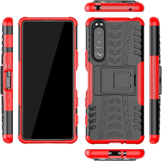 Asuwish Phone Case for Sony Xperia 5 III 3 / Xperia5Iii 5G with Tempered Glass Screen Protector and Slim Stand Hybrid Heavy Duty Rugged Protective Cell Cover Experia 5III 5G XQ-BC72 Women Men Red  Asuwish   