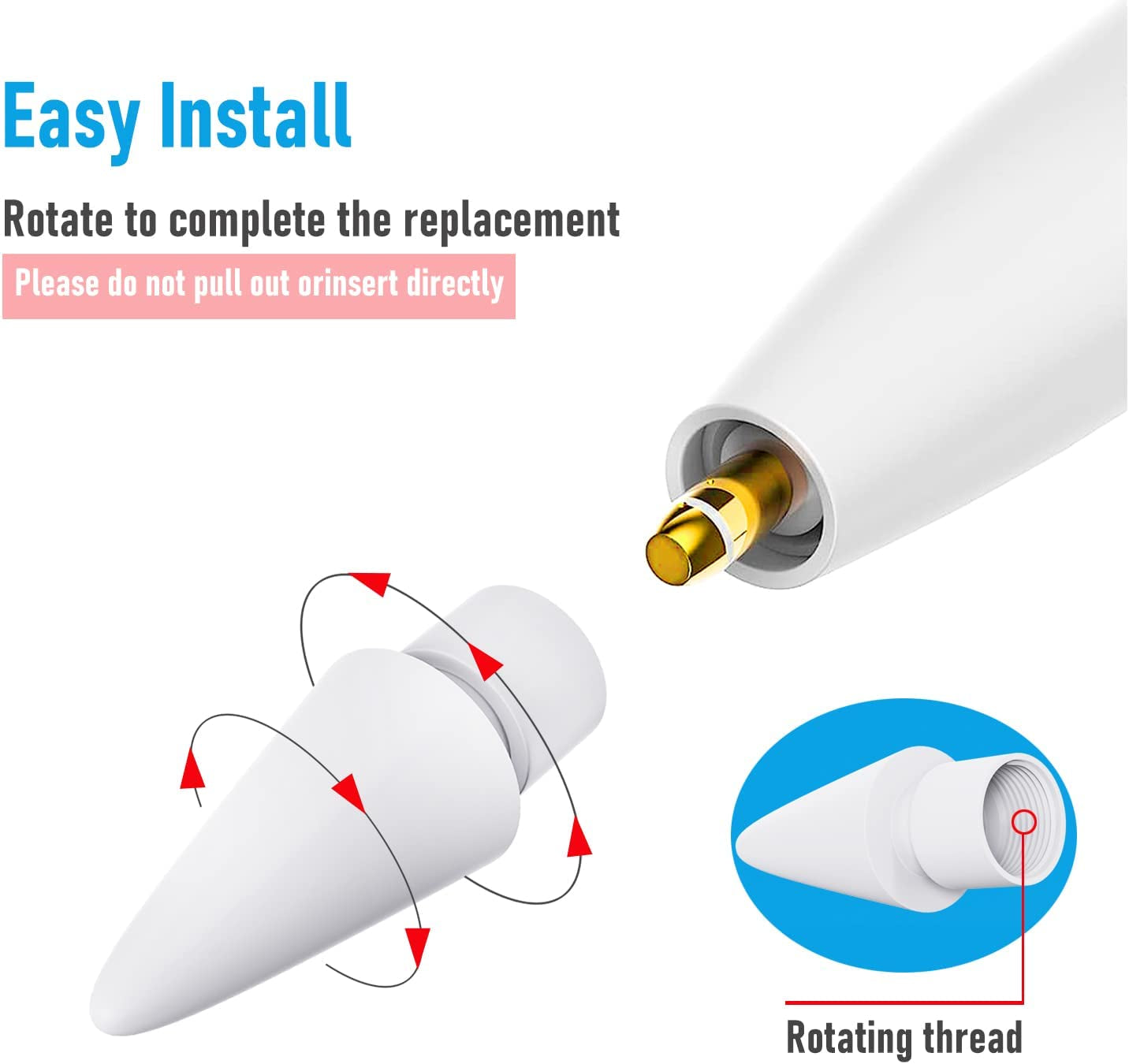 Replacement Tip Compatible with Apple Pencil 1St Gen and 2Nd Gen & Ipad Pro Pencil - Precise Control - Wear-Resistant, White 4Pack  GoBestDirect   