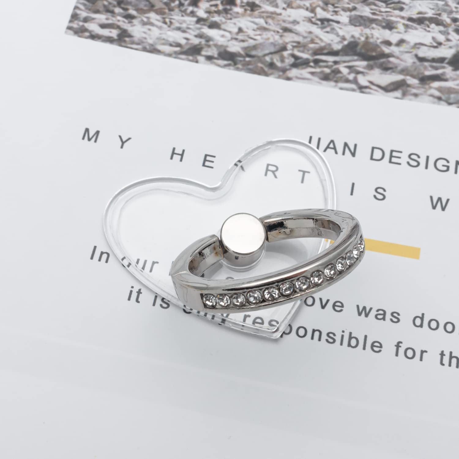 WOGROO Cell Phone Ring Holder Stand Compatible All Mobile Phones or Phone Cases, Transparent Phone Ring Holder Finger Kickstand 360°Degree Rotation Clear Phone Ring Grip, 2 Silver  WOGROO   