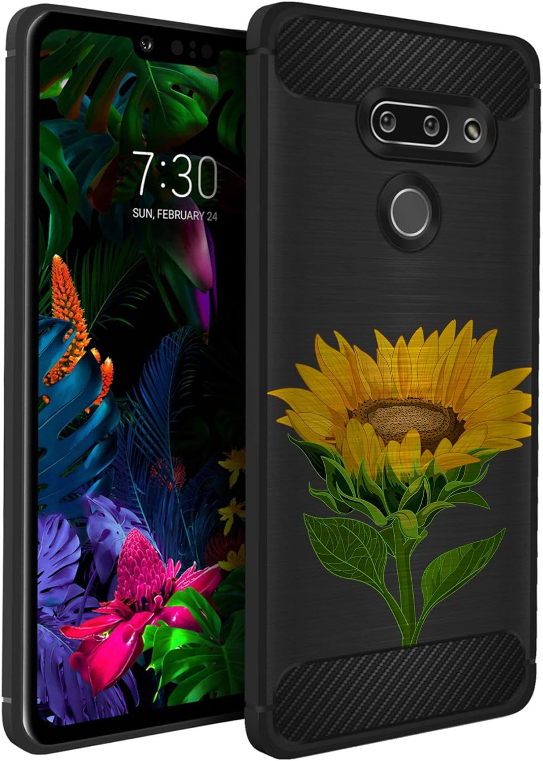 Casesondeck Case Compatible with [LG G8 Thinq/Lg G8] Tribal Floral Matte TPU Flexible Carbon Fiber Textured (Buffalo Western)  CasesonDeck Sunflower  