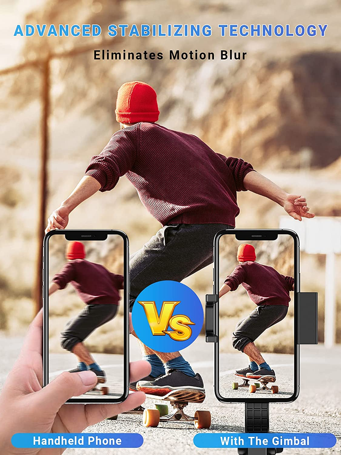 Gimbal Stabilizer for Smartphone, APEXEL 360° Rotation Auto Balance Small Portable Handhold Selfie Stick Tripod with Wireless Remote, 1-Axis Lightweight Extendable Stabilizer Gimble Iphone Phone Gopro  APEXEL   