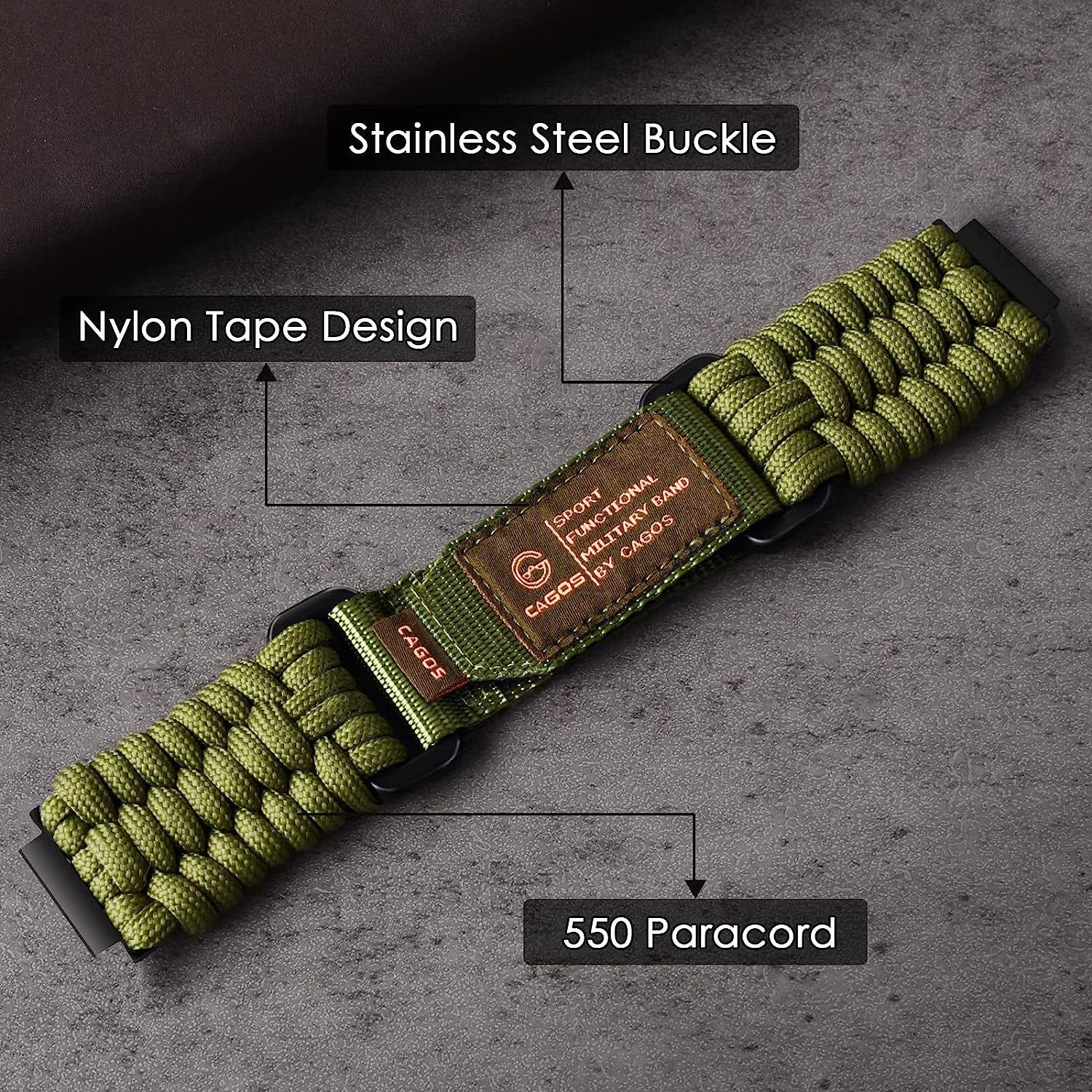 CAGOS Paracord Band Compatible with Galaxy Watch 5/Galaxy Watch 4/Galaxy Watch 5 Pro/Galaxy Watch 4 Classic/Galaxy Watch 3, Rugged Survival Nylon Strap Braided Sport Loop for Galaxy Watch 40Mm 41Mm 42Mm 44Mm 45Mm 46Mm Men  CAGOS   