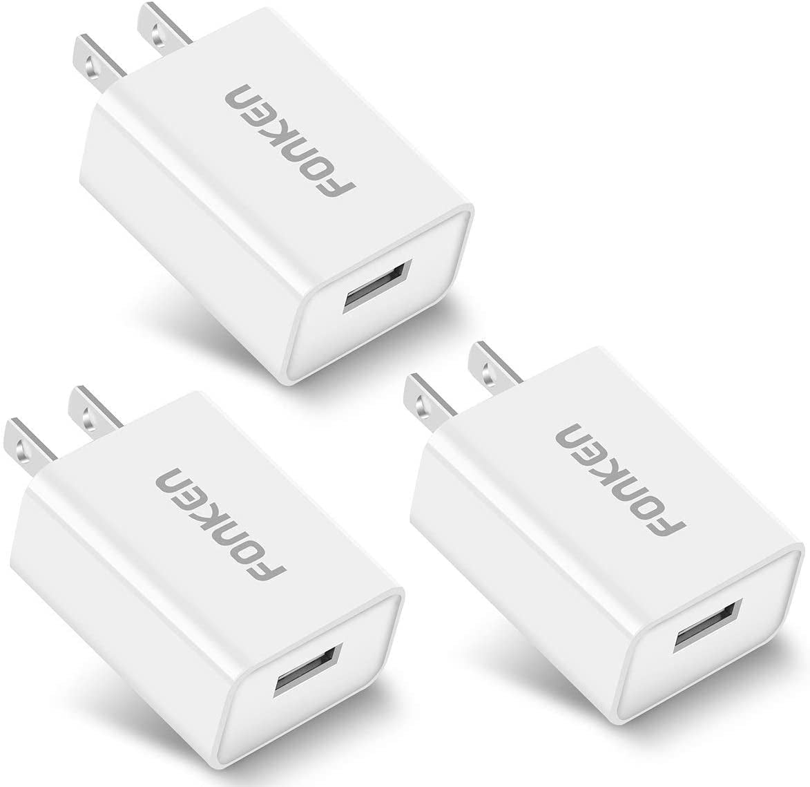 [3-Pack] Quick Charge 3.0, FONKEN 18W 3A USB Wall Charger QC 2.0/3.0 Adapter Fast Charger Block Compatible for Wireless Charger, Iphone Ipad, Samsung S10/S9/S8/Note 9/8, LG G5, HTC 10 (Black)  FONKEN White  