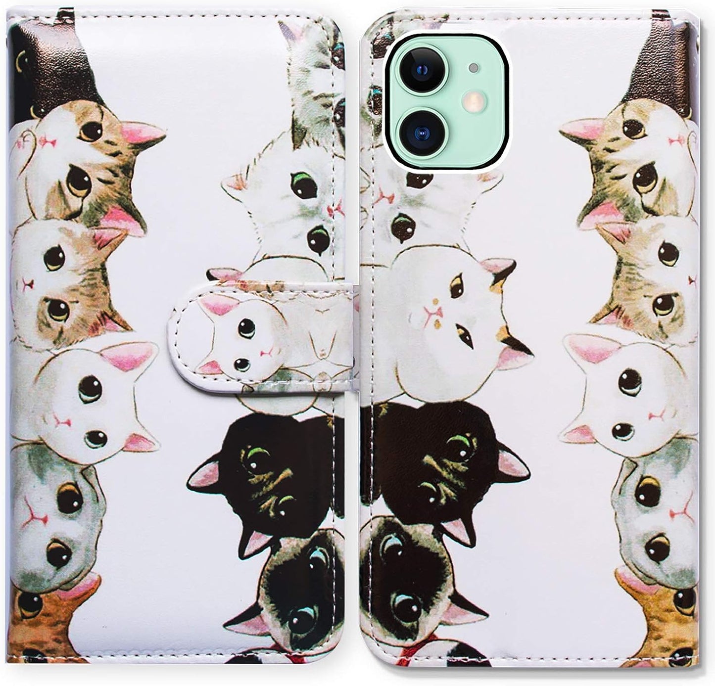 Bcov Iphone 13 Case,Blue Butterfly Flowers Rose Leather Flip Phone Case Wallet Cover with Card Slot Holder Kickstand for Iphone 13  Bcov White Black Cute Cats  