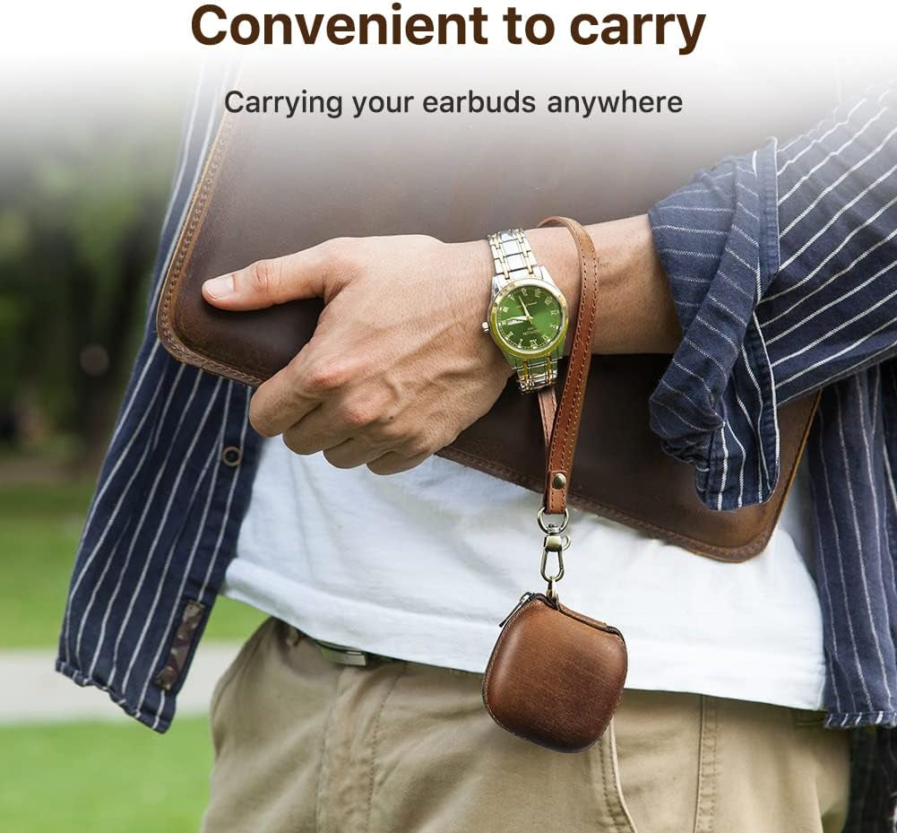 Leather Case for Beats Fit Pro,Hiram Crazy Horse Cowhide Leather Portable Travel Case for Beats Fit Pro,Wireless Earphone Cases for Beats Fit Pro Charging Case(Brown)  Hiram   