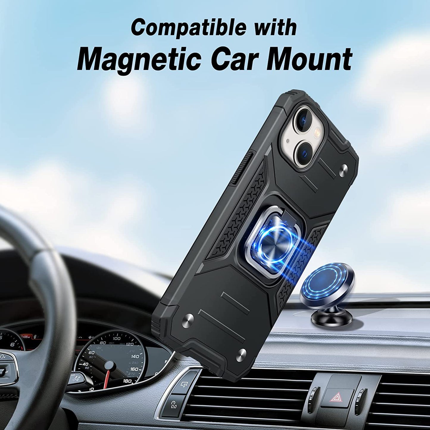 JAME for Iphone 14 Case with Screen Protector [2 PCS], Shockproof Bumper Case for Iphone 14 Case for Women & Men, Heavy-Duty Protection with Metal Ring Kickstand Case for Iphone 14, 6.1 Inch, Black  XJXIN   