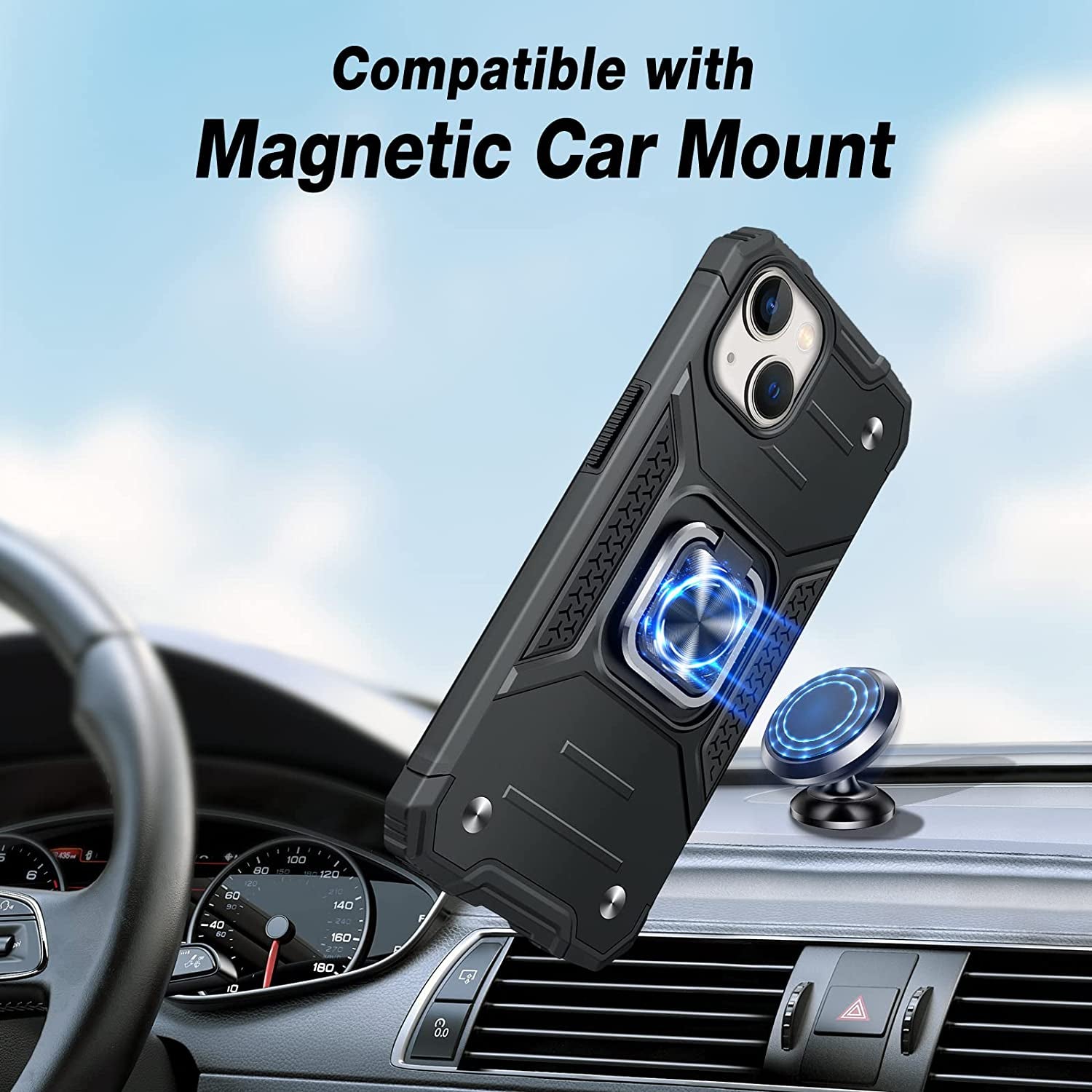 JAME for Iphone 14 Case with Screen Protector [2 PCS], Shockproof Bumper Case for Iphone 14 Case for Women & Men, Heavy-Duty Protection with Metal Ring Kickstand Case for Iphone 14, 6.1 Inch, Black  XJXIN   