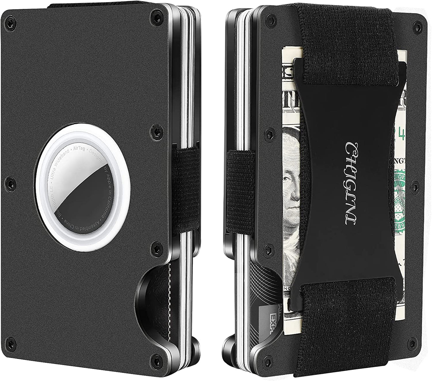 CHJGLNL Genuine Leather Slim Wallet for Men, Pop up Wallet RFID Blocking Money Credit Card Holder Minimalist Smart Wallet Ideal for Men'S Gift  CHJGLNL Black-Airtag  