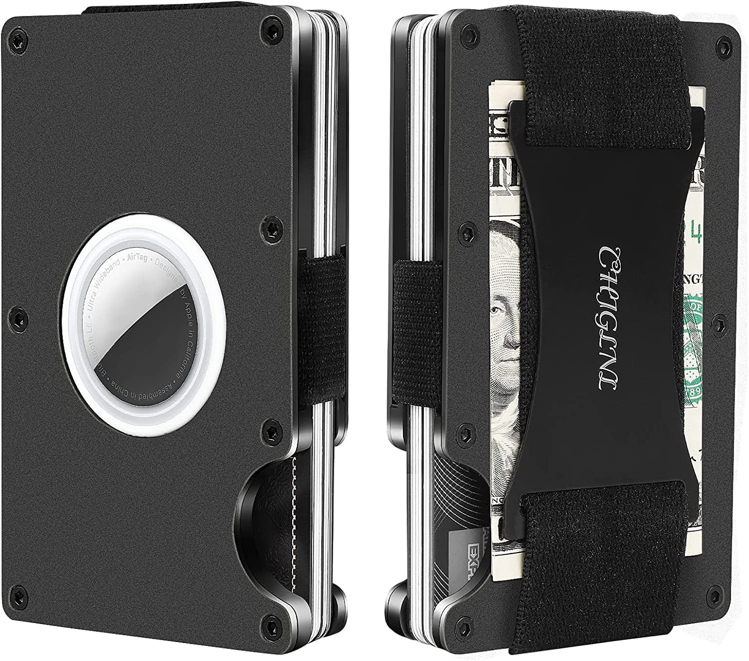 CHJGLNL Genuine Leather Slim Wallet for Men, Pop up Wallet RFID Blocking Money Credit Card Holder Minimalist Smart Wallet Ideal for Men'S Gift  CHJGLNL Black-Airtag  