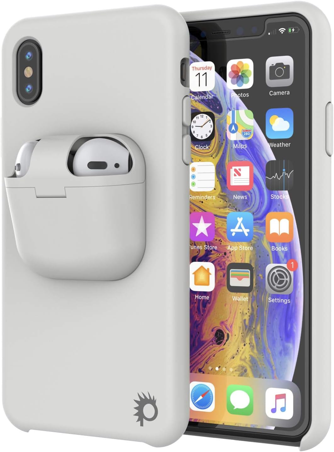 Punkcase Iphone Xs Max Airpods Case Holder (Centerpods Series) | Slim & Durable 2 in 1 Cover Designed for Iphone Xs Max (6.5") | Protects Your Phone & Stores Your Airpods Gen. 1 & 2 [White]  punkcase   