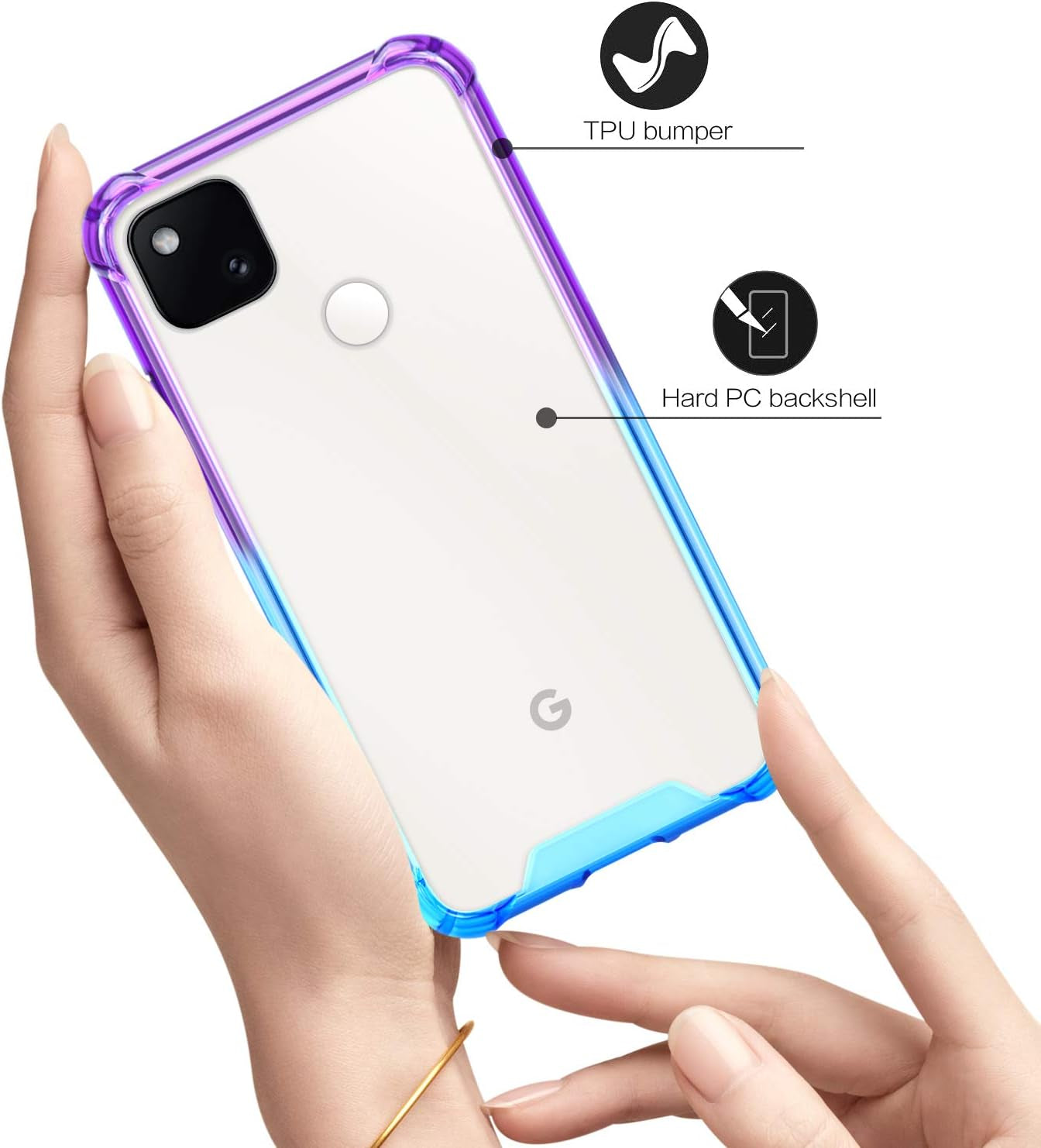 Salawat for Google Pixel 4A Case[Not Fit with 4A 5G], Clear Cute Gradient Slim Cover Reinforced TPU Bumper Hard PC Back Shockproof Protective Case for Google Pixel 4A 5.8 Inch 2020 (Purple Blue)  SALAWAT   