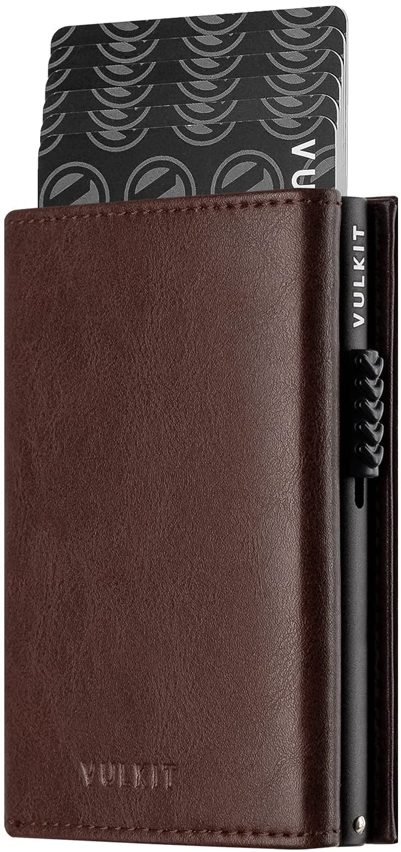 VULKIT Card Holder Wallet with Coin Pocket Magnetic Closure Pop up Cards with ID Window Leather Wallet for Cash & Credit Cards  VULKIT Espresso  