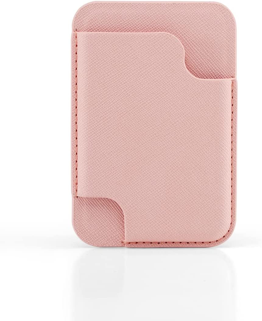 GALAPPLE White Faux Leather Magsafe Wallet with Card Slot at Front, Scratch Resistant Dectable Magnetic Credit Card Holder Compatible with Iphone 14 13 12 Series & Phone Magsafe Case(Max 3 Cards)  GALAPPLE Light Pink Max 3 Cards with Front Hole 