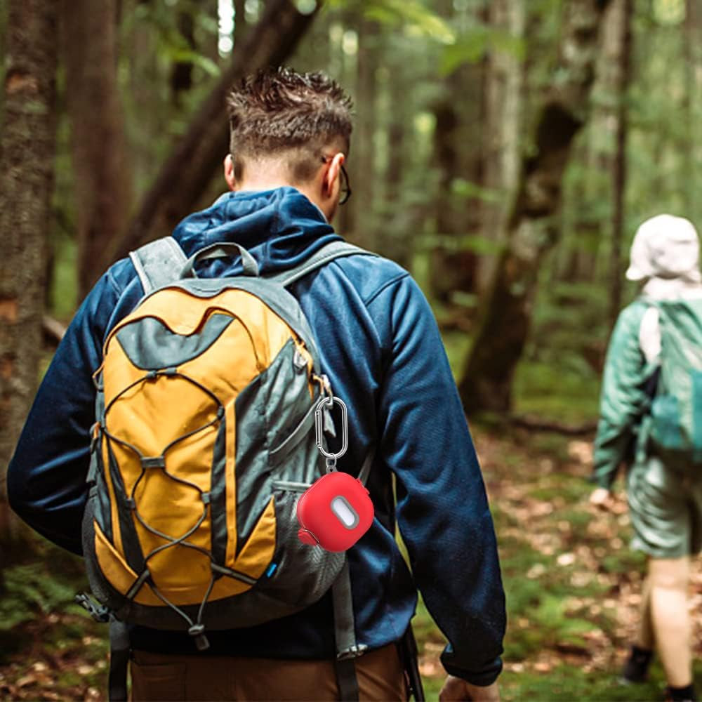 [Upgrade Secure Lock] Case for Samsung Galaxy Buds 2 Pro/Galaxy Buds 2/Galaxy Buds Pro/Galaxy Buds Live, Shock-Absorbing Protective Armor Cover TPU Hard Shell with Carabiner & Lanyard(Red)  VAEKNVG   