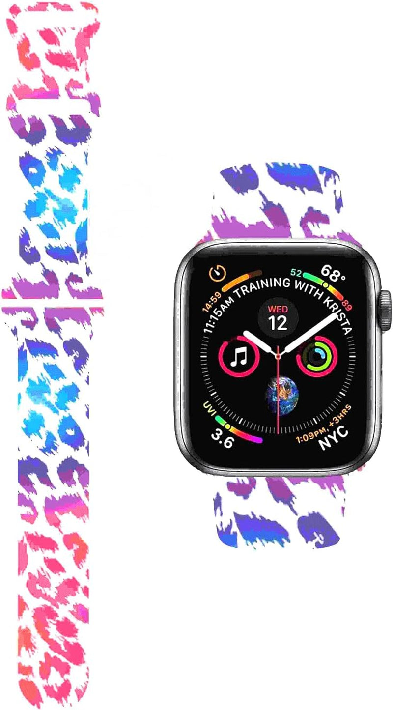 Hi-Yoohere Stylish Wild Leopard Printing Bands Compatible with Apple Watch 42Mm 44Mm 45Mm M/L, Bright Soft Silicone Wristband Strap for Iwatch SE & Series 7/6/5/4/3/2/1 for Girls Women (Color A12)  HYHMXB   