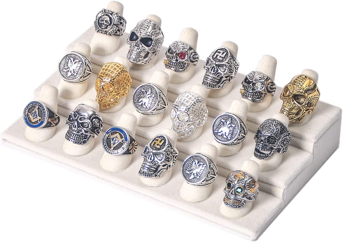 Byken Jewelry 18 Fingers Ring Holder Display Stand (White Velvet)  ByKen Jewelry   