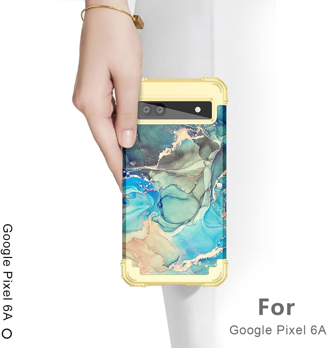 Hekodonk Google Pixel 6A Case (2022) - Heavy Duty Shockproof Hybrid Protection, Hard Plastic & Silicone Rubber, 3-In-1 Drop Protective - Blue Golden  Hekodonk   