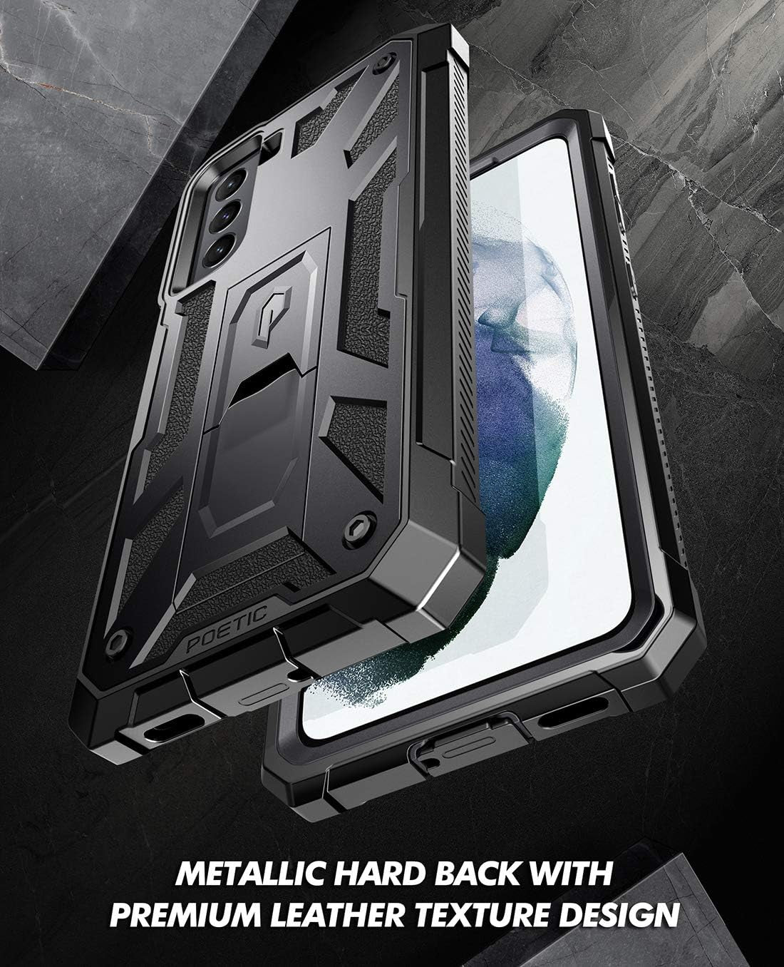 Poetic Spartan Case for Samsung Galaxy S21 5G 6.2 Inch, Built-In Screen Protector Work with Fingerprint ID, Full Body Rugged Shockproof Protective Cover Case with Kickstand, Metallic Gun Metal  Poetic   