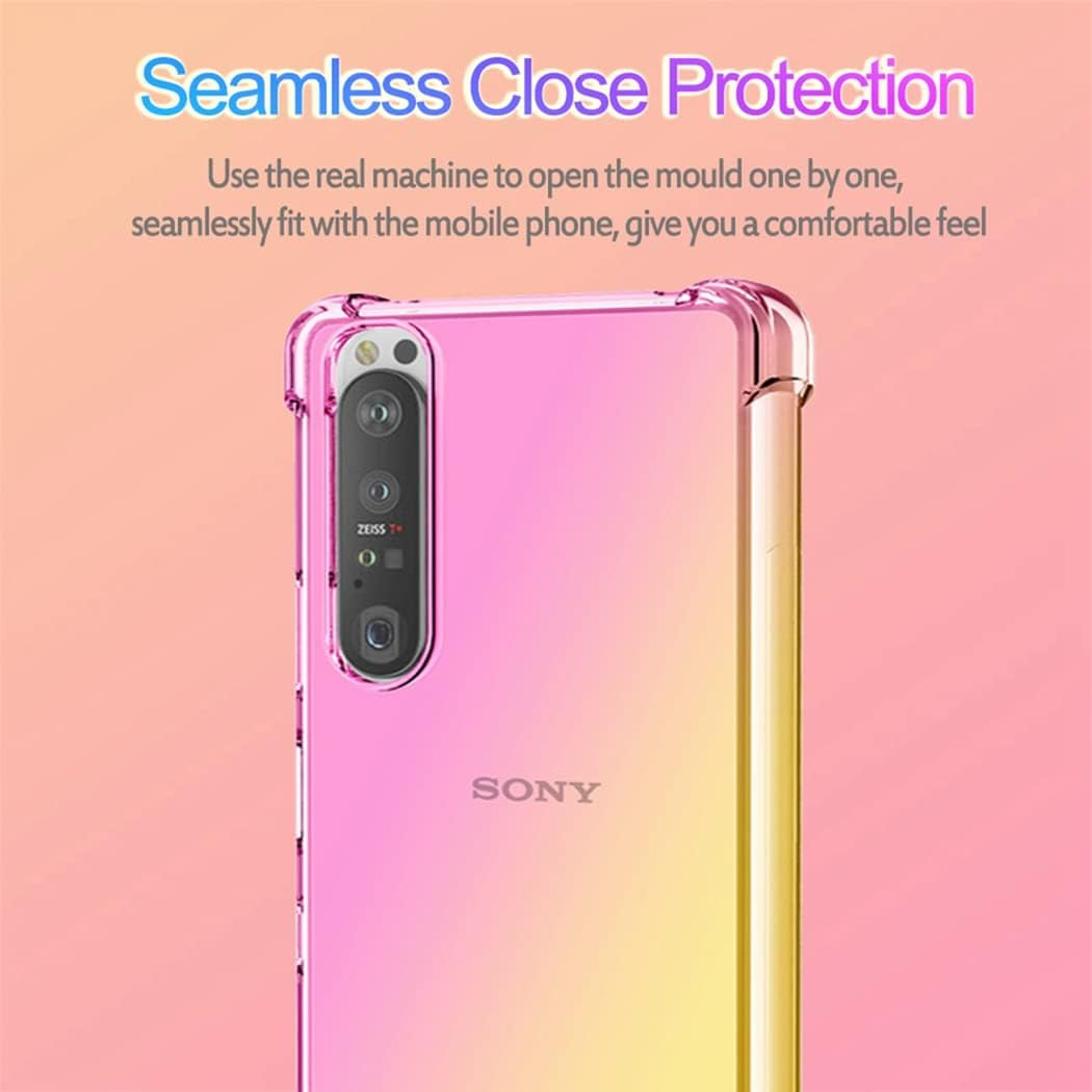 Ueokeird for Sony Xperia 1 Iii/Xperia 1III 5G XQ-BC72 Case, Clear Cute Gradient Phone Case Slim anti Scratch Flexible TPU Cover Shockproof Protective Case for Sony Xperia 1 III (Pink/Gold)  Ueokeird   