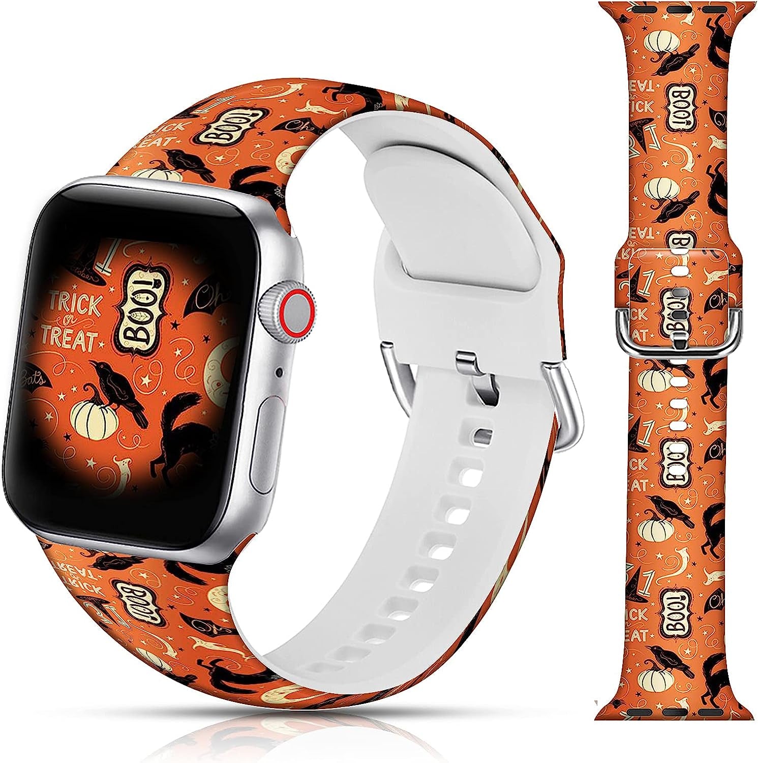LAACO Silicone Sport Bands Compatible with Apple Watch 49Mm 45Mm 44Mm 42Mm 41Mm 40Mm 38Mm for Women Men Girls, Floral Design Replacment Strap for Iwatch SE Utral/Series 8/7/6/5/4/3/2/1  LAACO Black Halloween Cat 38mm/40mm/41mm 