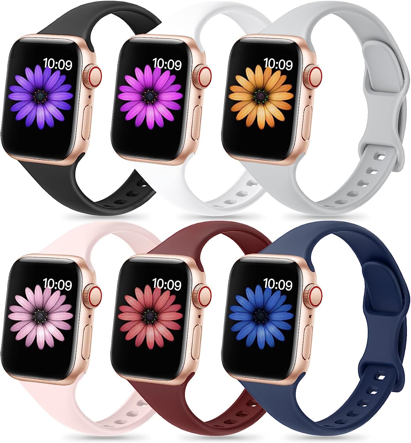 6 Pack Slim Sport Band Compatible for Apple Watch Band 38Mm 42Mm 40Mm 44Mm 41Mm 45Mm 49Mm,Women Thin Narrow Soft Silicone Replacement Strap Wristband for Iwatch Ultra Series 8 7 6 5 4 3 2 1 SE  ShunDee   